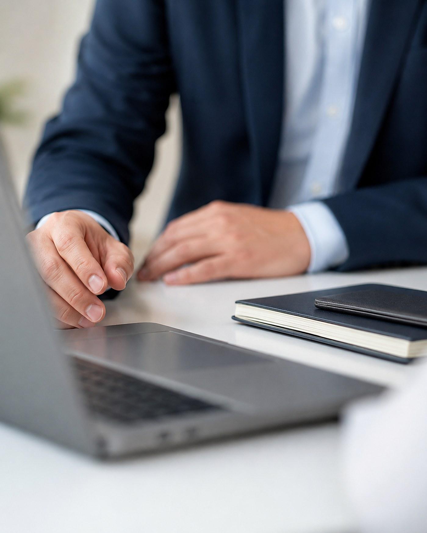 Business valuation review on a laptop with a Meritus Group broker
