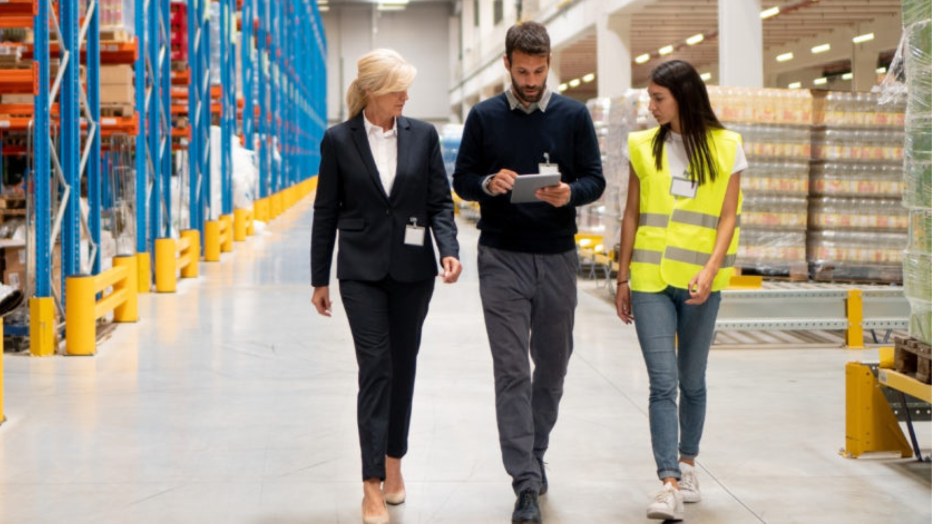 A businessman shaking hands with a buyer in a manufacturing facility