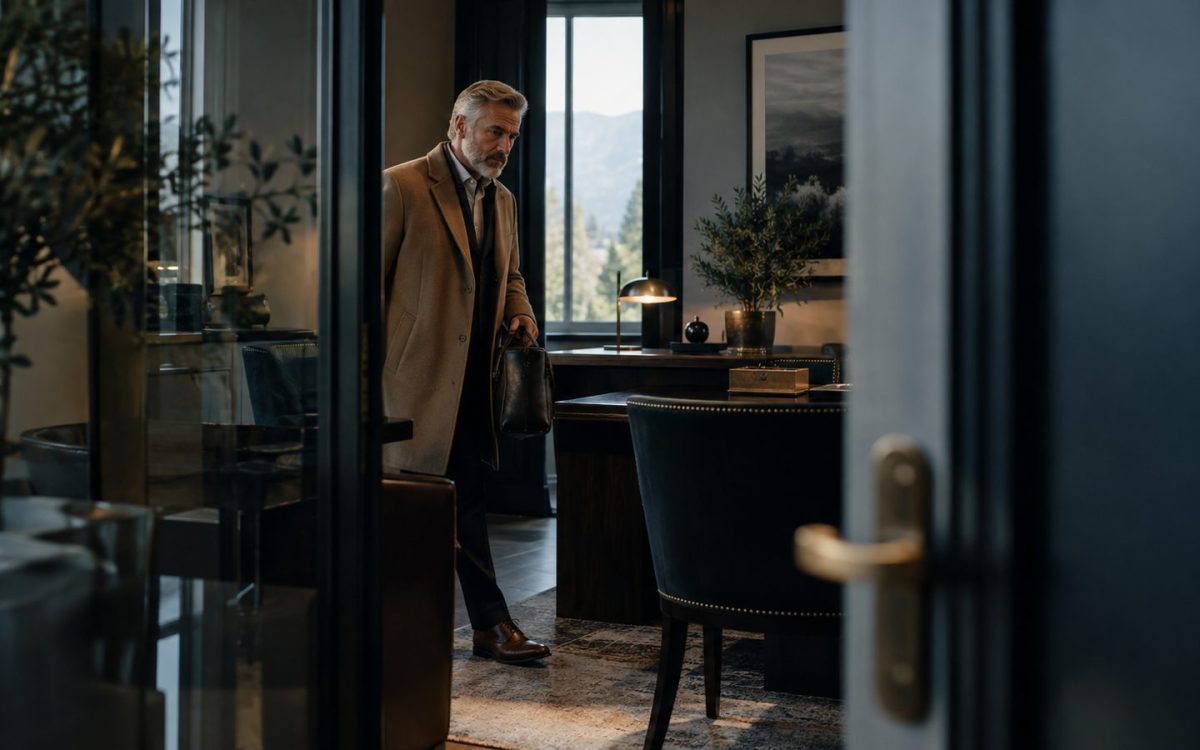 Business owner leaving his office at the end of the day